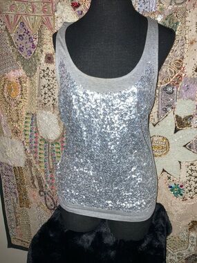 Talbots Silver Sequin Scoop Neck Tank